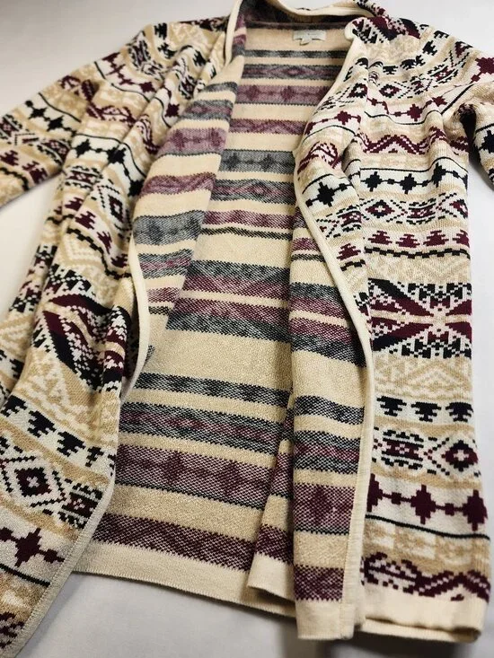 Lucky Brand Aztec Knit Shawl Collar Open Cardigan Sweater Medium M Cotton Blend - Picture 1 of 13